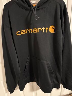Carhartt Black Hoodie with Yellow-Gold Logo Accent relaxed fit